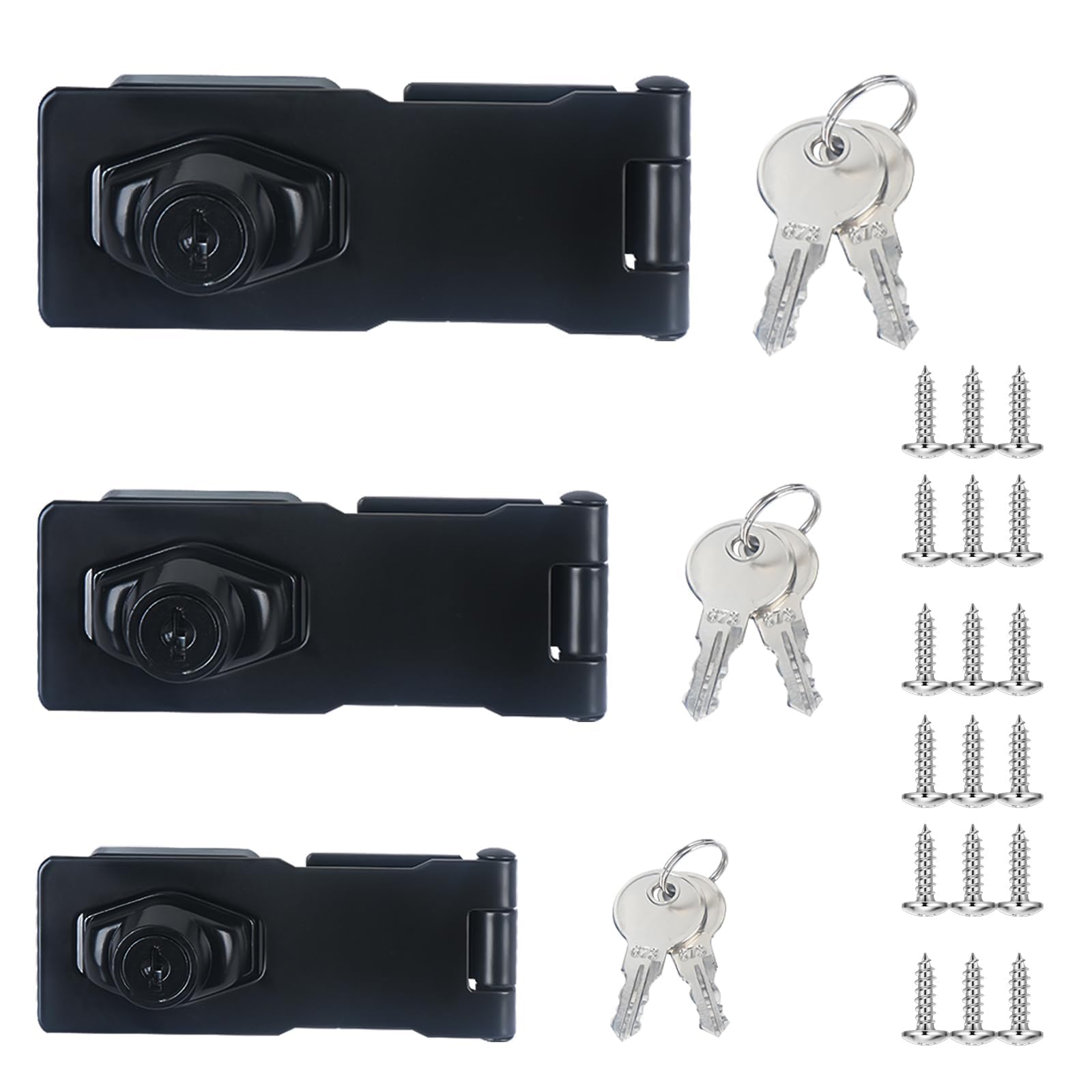 Zythrem 3Pcs Black Hasp and Staple with Padlock Keyed Hasp Lock Shed Lock Bedroom Door Locks with Key Twist Knob Keyed Locking Hasp Safety Door Clasp Gate Lock for Cabinet Garden 2.5inch/3inch/4inch