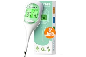 Boncare 9 Seconds Basal Body Thermometer for Ovulation, Oral Thermometer for Adults and Kids - Accurate Rectal Thermometer, with Fever Alarm and Large Display (Light Green)