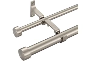 MAYRHYME Double Curtain Rods for Windows 36-72 Inches, 1'' Front and 5/8''Back Double Drapery Rods with Premium Aluminum Brackets and End Cap Finials, Adjustable Brushed Nickel Double Window Curtain Rod