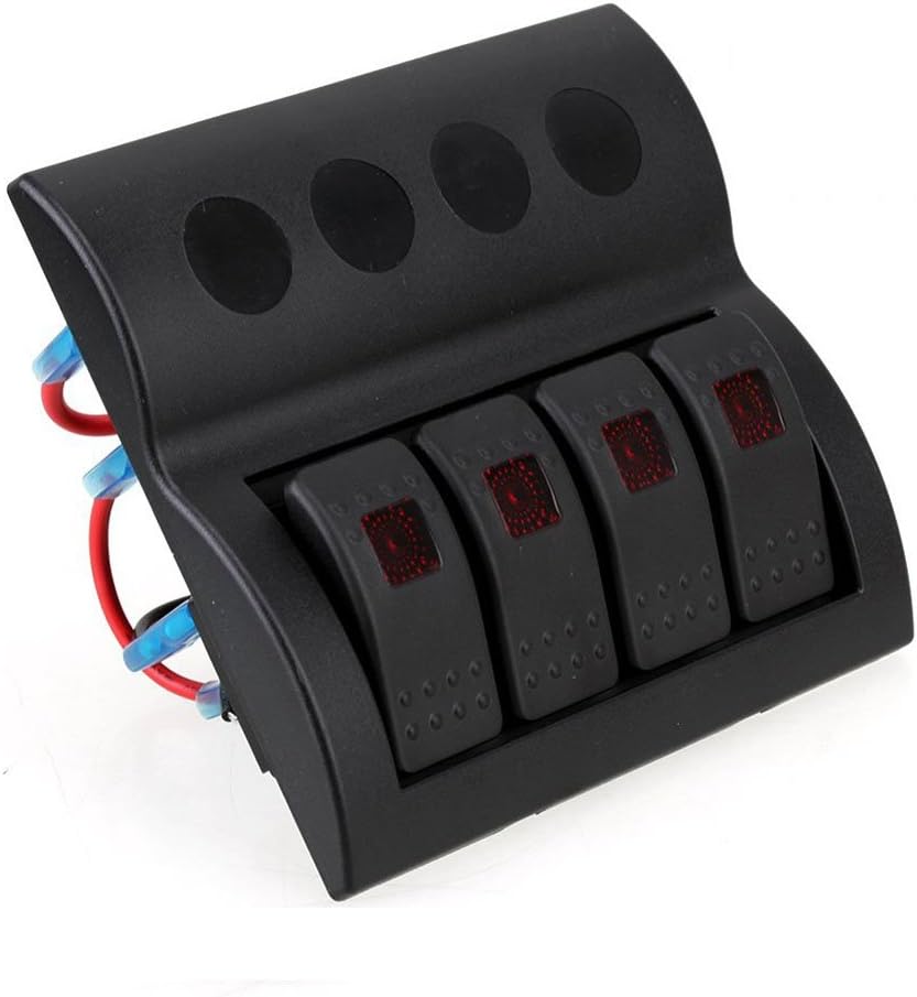 T Tocas 4 Gang Splashproof Rocker Switches Panel with Overload Fuse for 12v/24v Marine Boat Auto