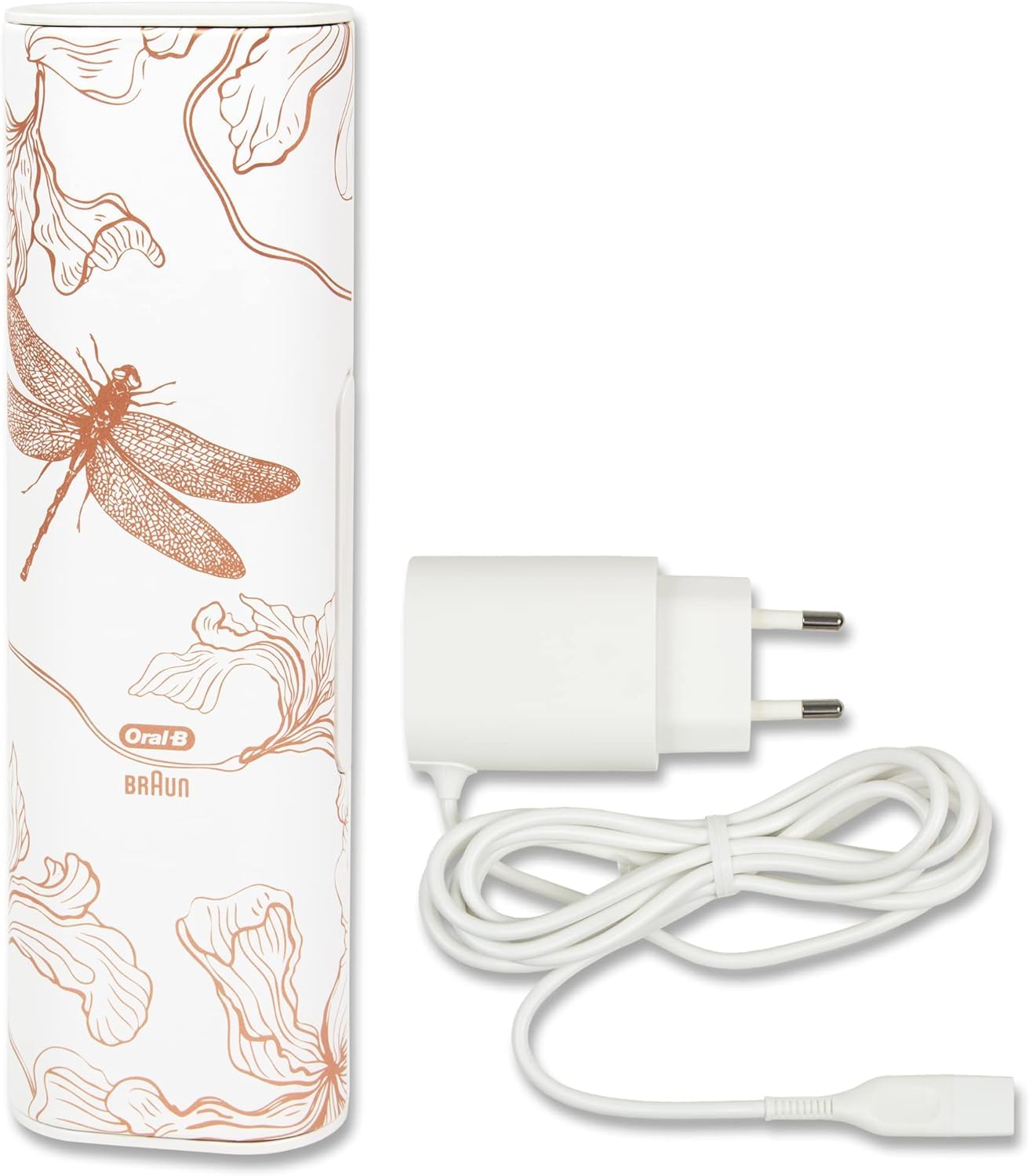 Oral-B Genius Series Toothbrush Travel Case with Charging Function for 1 Handpiece and 2 Replacement Brush Heads Set of Travel Case and Charging Cable, Dragonfly Gold, Additional Pocket