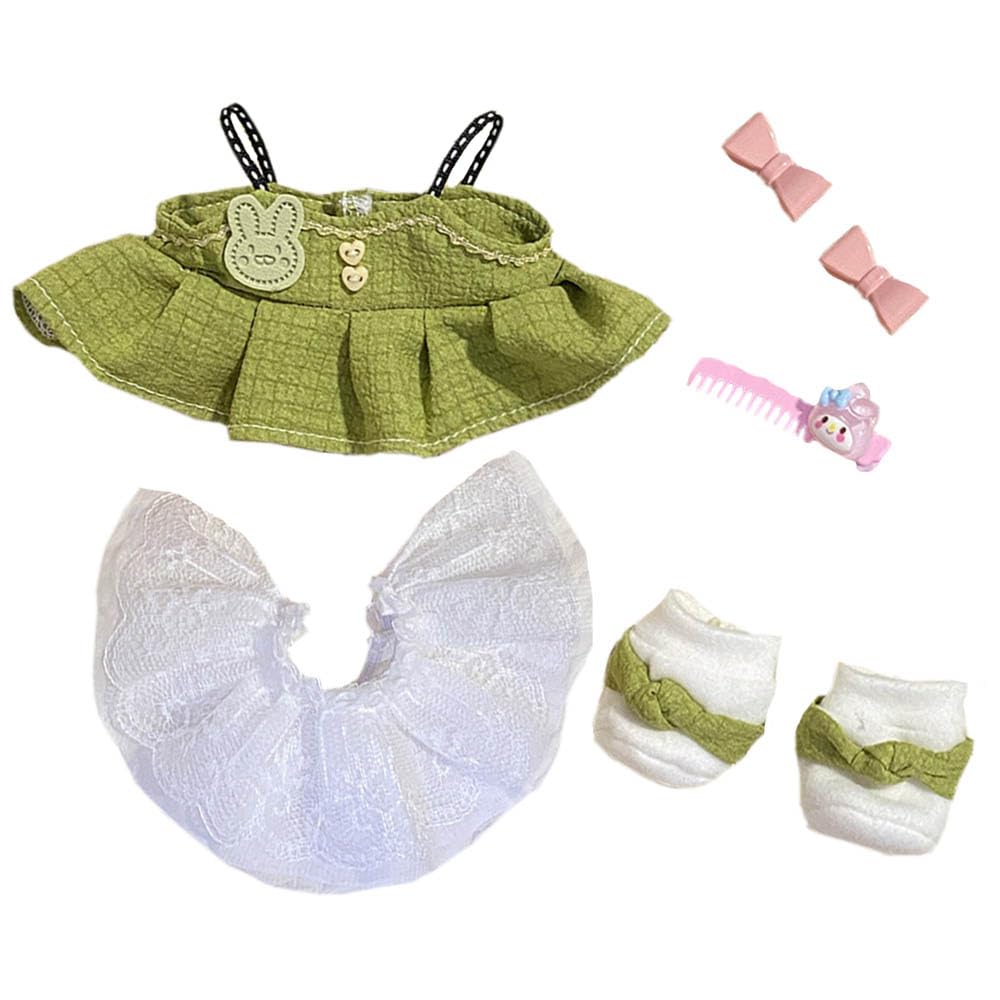 niannyyhouse 20cm Plush Doll Clothes Dress Petticoat Shoes Accessories Princess Skirt Set Soft Stuffed Plush Toy Dressup (green)