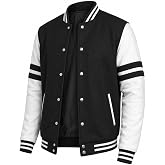 Men Varsity Jackets - Letterman Bomber Style Baseball Jackets For Mens | Striped Sleeves, Soft Fleece Fabric, Polyester Lining, Ribbed Collar Cuffs Hem, Snap Front Closure