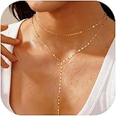 Fnionvn Necklace for Women 18K Gold Plated Stainless Steel Neckalce Non Tarnish Layered Necklaces Long Gold Neckalce Stack Trendy Y-shaped Charm Necklace Valentines Day Gifts for Her