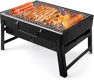 UTTORA Grill, Tragbarer Gefalteter Holzkohlegrill Tisch Outdoor Edelstahl Rauch BBQ für Picknick Garten Terrasse Camping Reise Convient 2 à 5 personnes (36 x 29 x 7.5 cm)