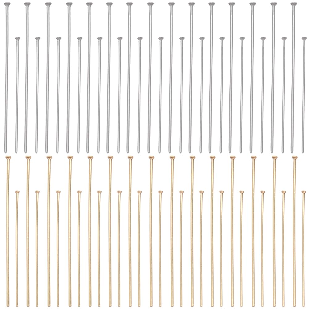 SUNNYCLUE 1 Box 400Pcs Flat Head Pin 304 Stainless Steel Head Pins 35/50mm jewellery Gold Silver Flat Straight Findings for jewellery Making Accessories DIY Dangle Earrings