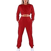 Mokoru Women's Workout 2 Piece Outfits Tracksuit Long Sleeve Crop Tops Joggers Pants Sets Sweatsuits