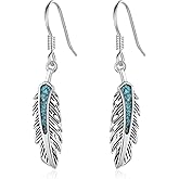 Sterling Silver Dangle Earrings Moonstone/Opal/Turquoise/Moss Agate/Feather/Compass Leverback Earrings for Women Lady