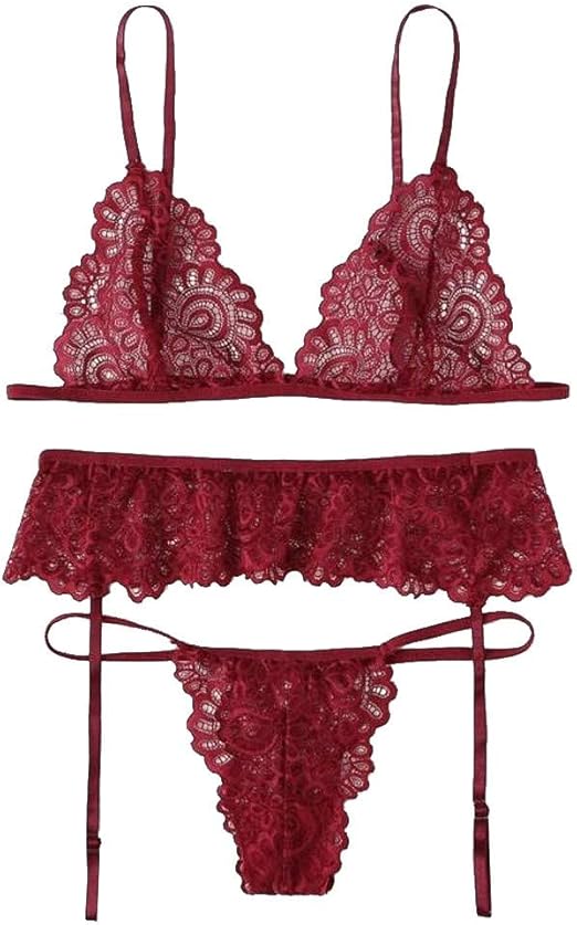 TwoCC Lencería,Encaje Sexy para Mujer 2 Piezas Conjuntos De Lencería Ropa Interior Body Flores Apliques Vendaje Sujetador De Encaje Bustier Crop Top Bra Sujetador Sin Relleno-Lencería Sexy (Rojo,: Amazon.es: Hogar