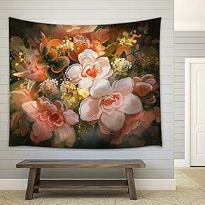 Illustration - Beautiful Flowers,Color Blooming,Illustration,Digital Painting - Fabric Wall Tapestry Home Decor - 51x60 inches
