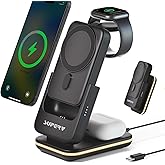SUPERV 4 in 1 Wireless Charging Station: 5000mAh Removable Power Bank Foldable Charging Stand - Portable Magnetic Battery Pack for iPhone 17/16/15/14/13/12 Series and Apple Watch/AirPods (Black)