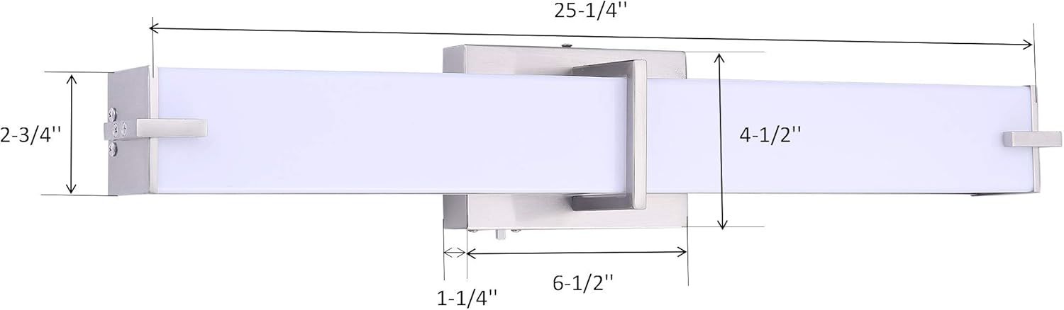 Cloudy Bay 3 Color LED Bathroom Vanity Light, 24 inch 3000K/4000K/5000K Selectable, 120V 25W Dimmable Bath Bar Fixture, Brushed Nickel - - 