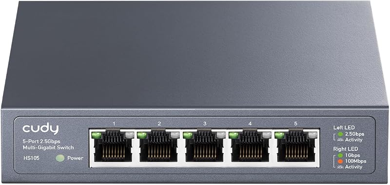 Cudy HS105 5-Port 2.5Gbps Multi-Gigabit Ethernet Switch Desktop Wall Mount
