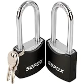 SEPOX&reg; 2PC All-Weather Padlock Keyed Alike 1-3/4" Long Shackle, Solid Steel | For School Gym Locker Lock, Gate Shed Fence Toolbox, Heavy Duty Outdoor Body 1-9/16", Brass Cylinder Rustproof, Anti Cut &amp;Pry