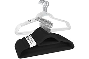 Flysums Velvet Hangers 50 Pack and 10 Clear Clothes Hangers, Heavy Duty Non-Slip Suit Clothes Felt Hangers, Space Saving Keeping Closet Organized,Black