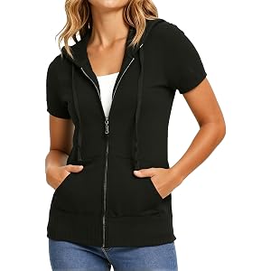 Anienaya Women's Short Sleeve Zip Up Hoodie Casual Sweatshirts Drawstring Lightweight Thin Jackets with Pockets