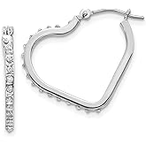 14k White Gold Heart Shaped Hoop Earrings for Women with Sparkling Round Cut Diamonds, Romantic Anniversary Jewelry, Modern Diamond Hoops, Elegant Fine Jewelry, Symbolic Love Heart Earrings 16x1 mm