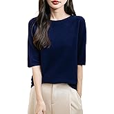 Chanyarn Women's 100% Merino Wool Spring Fall Winter First-Line Ready to Wear Seamless Knit Crewneck Short Sleeve Sweater