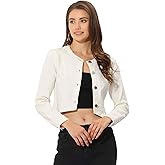 Allegra K Denim Jacket for Women's Collarless Button Down Crop Jean Jackets