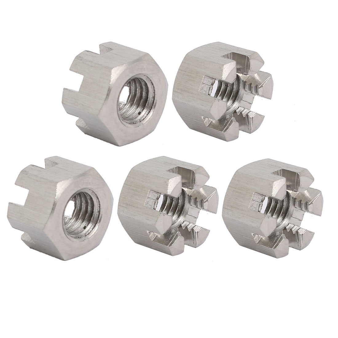 Sourcingmap 5pcs M8x1.25mm 304 Stainless Steel Hexagon Slotted Castle Nut Silver Tone