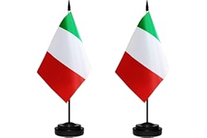 TIBIJOY Italy Italian Deluxe Desk Flag Set Small Mini Miniature Italy Italian Table Desktop Flags With Solid Pole, Black Base and Spear Top(2 Pack)