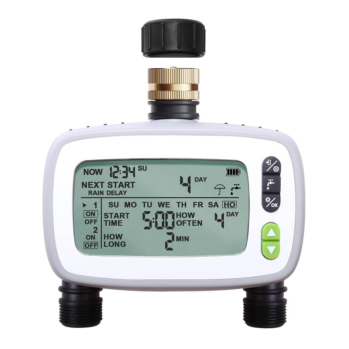 Aqualin Watering Irrigation System Sprinkler Water Hose Timer 2 Zone with FSTN Large LCD Screen for Garden Plants