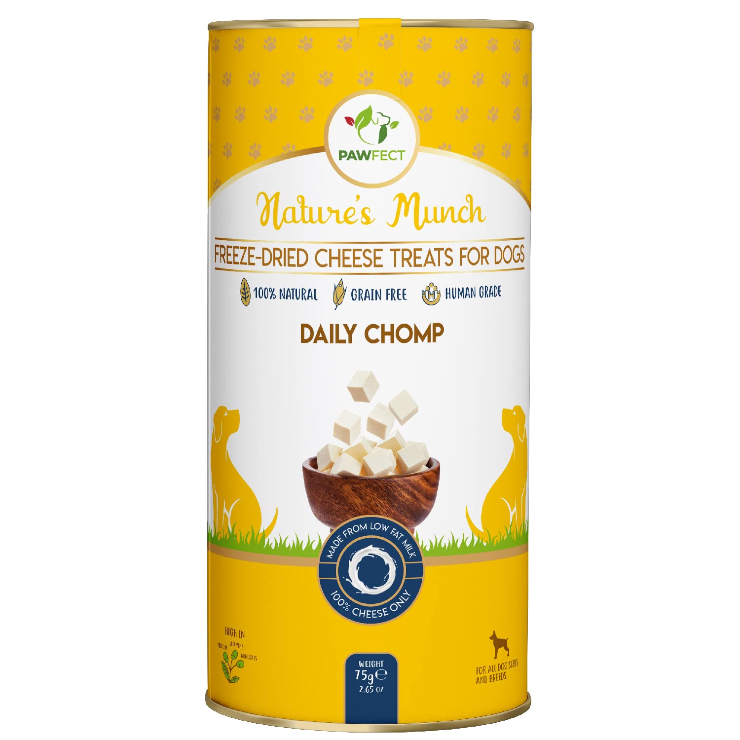 Pawfect Nature's Munch Freeze-Dried Cheese Functional Treats for Dogs- Daily Chomp - 100% Natural- High Protein, Low Fat- 8 Calories per Treat- Grain-Free- Healthy Training Treat(75g/2.65oz)