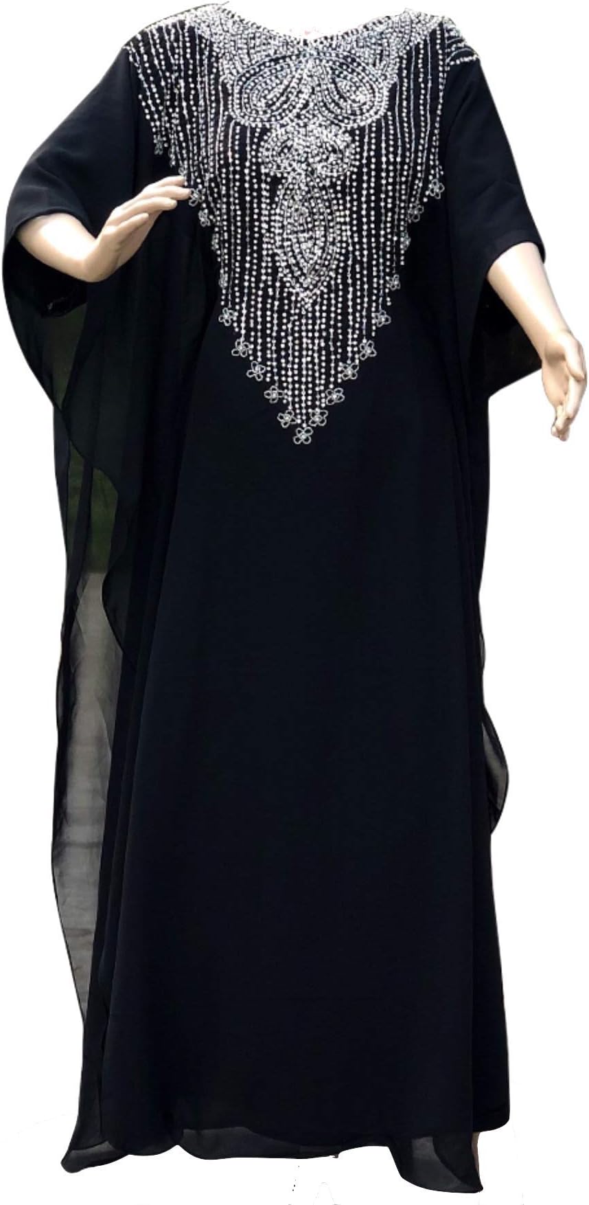 Dubai kaftanWomen's Dress Moroccan Kaftan one Size fits All Plus Size Formal wear Maxi Gown Abaya (Black) - Maxi Muslim Lightweight Dubai Gown Moroccan Dress