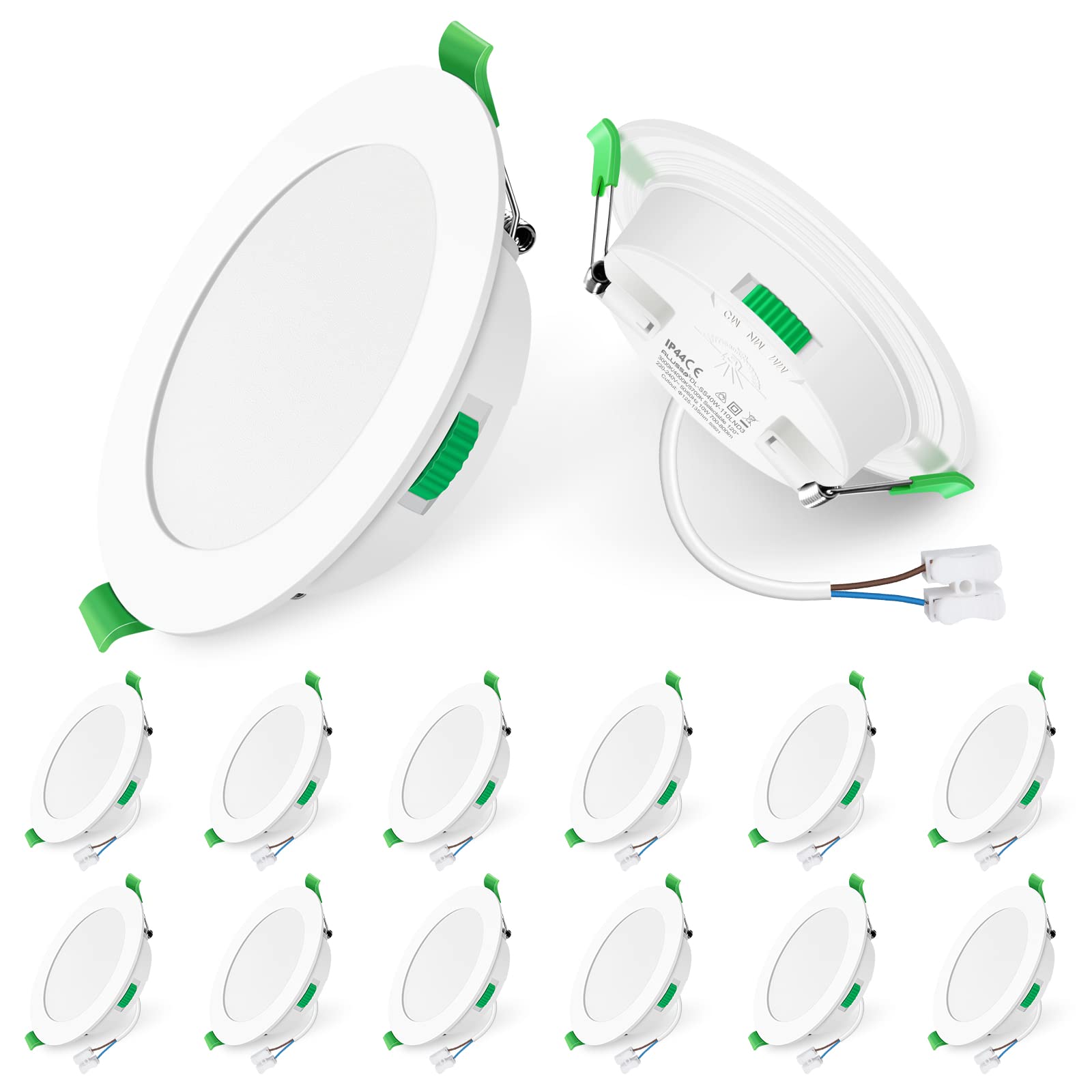 LED Downlights Ultra Slim 5W LED Recessed Ceiling Lights Dimmable, Warm White 3000K Neutral White 4000K Cool White 6500K Adjustable, IP44 Round Spotlights for Bathroom Kitchen Living Room, 12 Pack