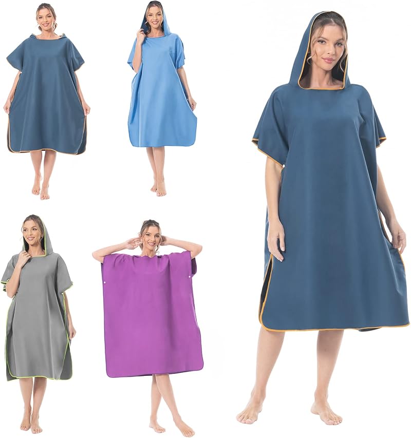 MOKANI Changing Robe Towel Poncho with Hood Dark Blue Microfiber Quick Dry
