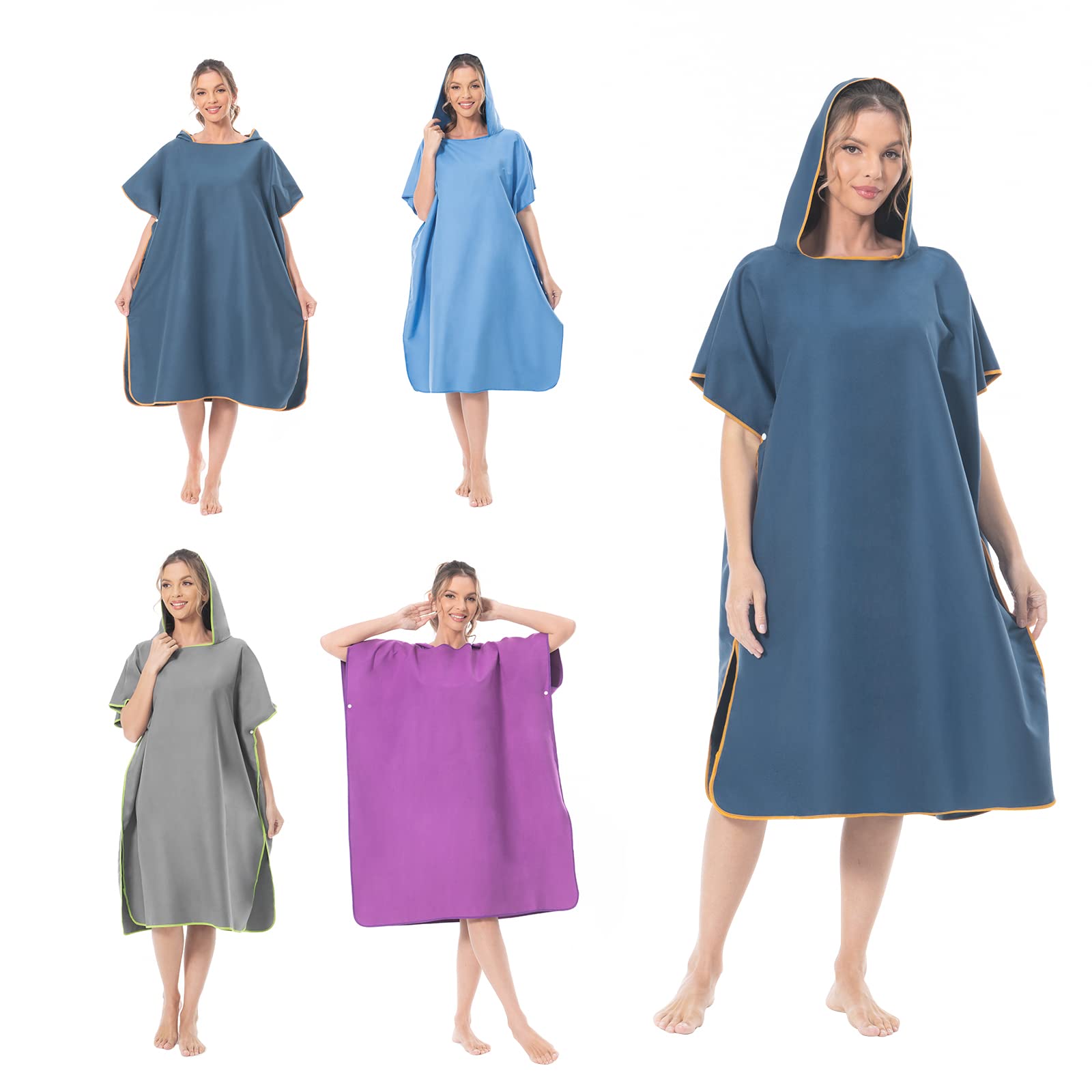 MOKANI Changing Robe Microfiber Towel Poncho with Hood for Beach Surfing Swimming Wetsuit Changing, Quick Dry & Light Weight, Fits Men Women Adults (Dark Blue)