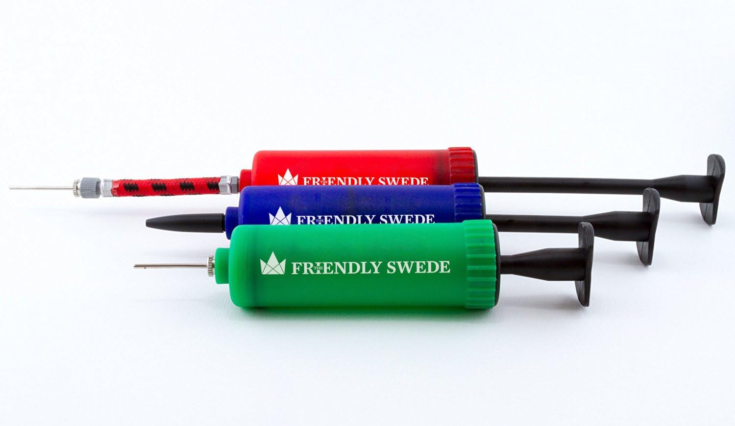 The Friendly Swede Sports Ball Pump (3 Pack), Needles and Nozzles Included (Blue + Green + Red) : Sports & Outdoors