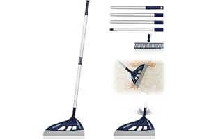 UNCLE ROCK Magic Broom with V-Shape Brush, 2 in 1 Squeegee Broom for Floor Cleaning, 60” Long Handle Silicone Broom Sets to Clean pet Hair, Ketchup, Glass Shards (Blue)