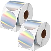 Kosiz 1000 Labels/ 2 Rolls Holographic Thermal Sticker Labels Self Adhesive Printable Thermal Rainbow Stickers for DIY Logo Design Qr Code Name Tag(Holographic Round Style,2")