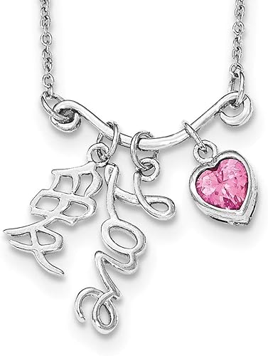 Amazon スターリングシルバー16 In Polishedピンク合成ルビーハート Love入れ物のw Ext ネックレス ネックレス ペンダント 通販