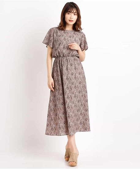 Amazon Co Jp アーヴェヴェ A V V ダークペイズリーワンピース K2ehg S ベージュ 服 ファッション小物