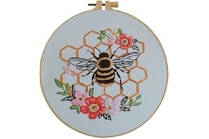 ESFFACI Effaci Embroidery Starter Kit for Adult Beginner - Bee Hive Flower Pattern Hand Embroidery Set with Hoop, Needle, Threader, Floss and Instructions