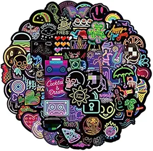 Neon Light Stickers for Laptop(100 Pcs),Gift for Teens Adults Girl,Waterproof Kawaii Cute Aesthetic Stickers for Water Bottle,Hydroflask,Fashion Cool Cartoon Vinyl Stickers for Skateboard,Car,Phone