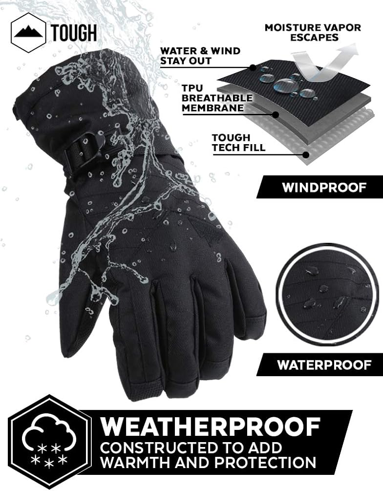 Touch Screen Ski & Snow Gloves - Cold Weather Waterproof Winter Snowboard Gloves for Men & Women - For Skiing & Snowboarding : Sports & Outdoors