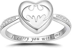 Fookduoduo Bat Cremation Ring for Ashes - 925 Sterling Silver Memorial Keepsake Jewelry Rings Heart Urn Earns for Ashes of Human/Pet