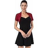 AmélieBoutik Women Short Sleeve Bolero Shrug Open Front Pleated Back Ruched Sides Cropped Cardigan for Dress Casual