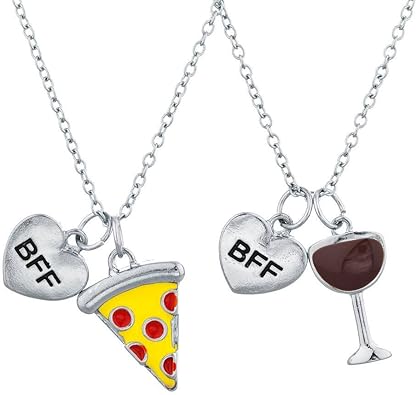 Halskette Mit Anhanger Von Lux Accessories Fur Beste Freunde Pizza Und Wein Anhanger Und Gravur Bff 2 Stuck Amazon De Schmuck