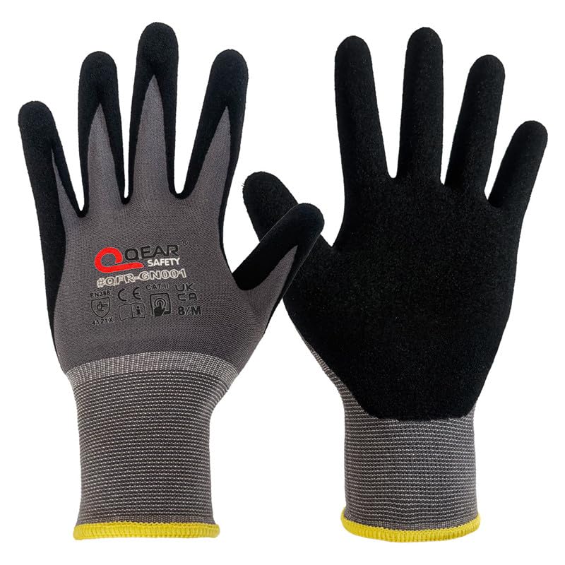 3 Pairs QEARSAFETY General Purpose Microfoam Breathable Nitrile Rubber Palm Coated Work Gloves, Knitted Elastic Liner, Abrasion, Grip, Dexterity,Anti-Hand Fatigue, 8/M