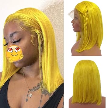 Amazon Com 10 Inch Yellow Short Bob Wigs Pre Plucked 13x4