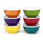 Yalin Melamine Bowls Set, 6 Inch 100% Melamine Cereal/Soup/Salad Bowls, 28oz, Set of 6 In 6 Assorted Colors, Shatter Proof and Dishwasher Safe, BPA Free (With lid)