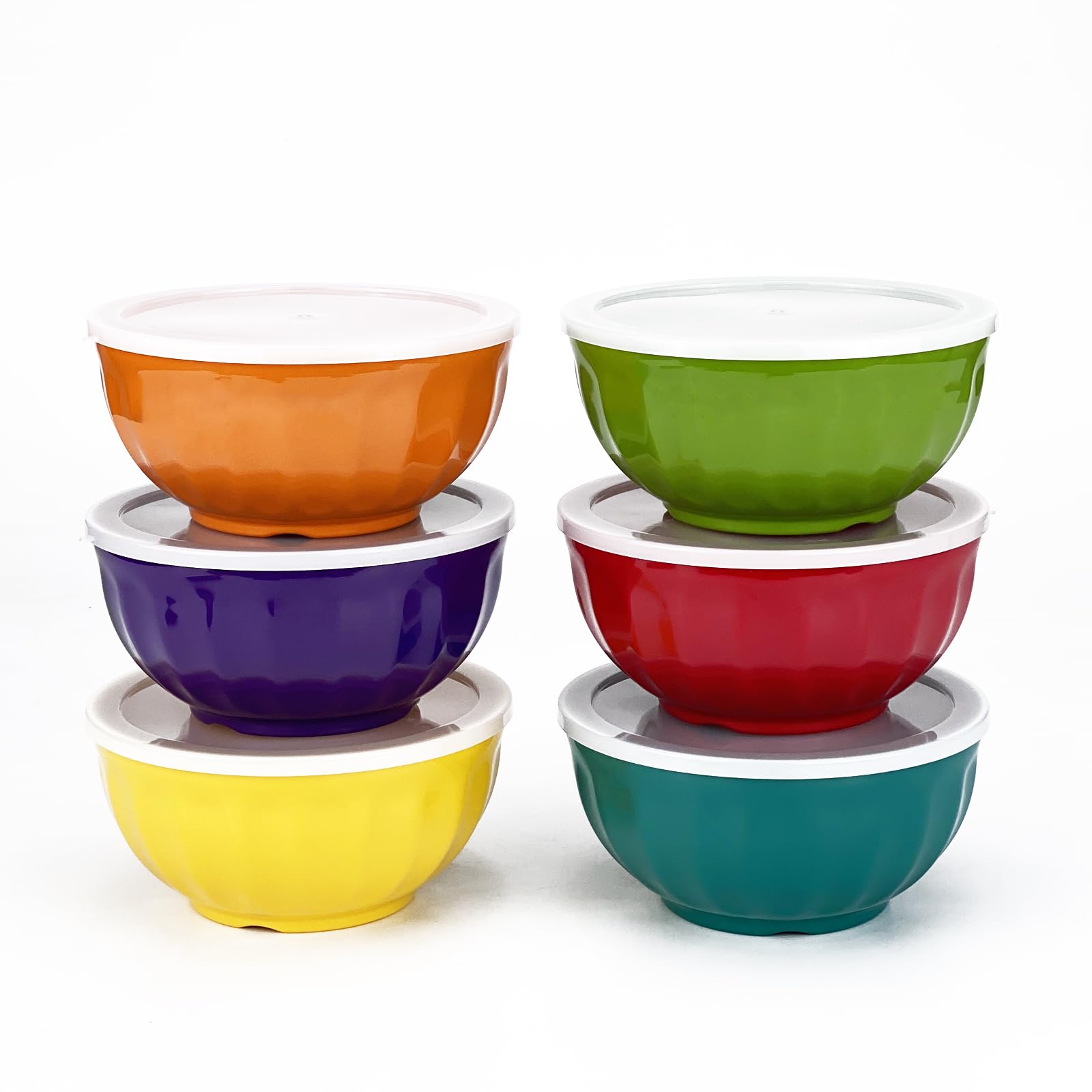 Yalin Melamine Bowl Set, 6 Inch (15.2 cm), 100% Melamine, Cereal Bowls, Soup/Salad Bowls, 800ml, 6 Pieces in 6 Different Colors, Shatterproof and Dishwasher Safe, BPA Free (with Lid)