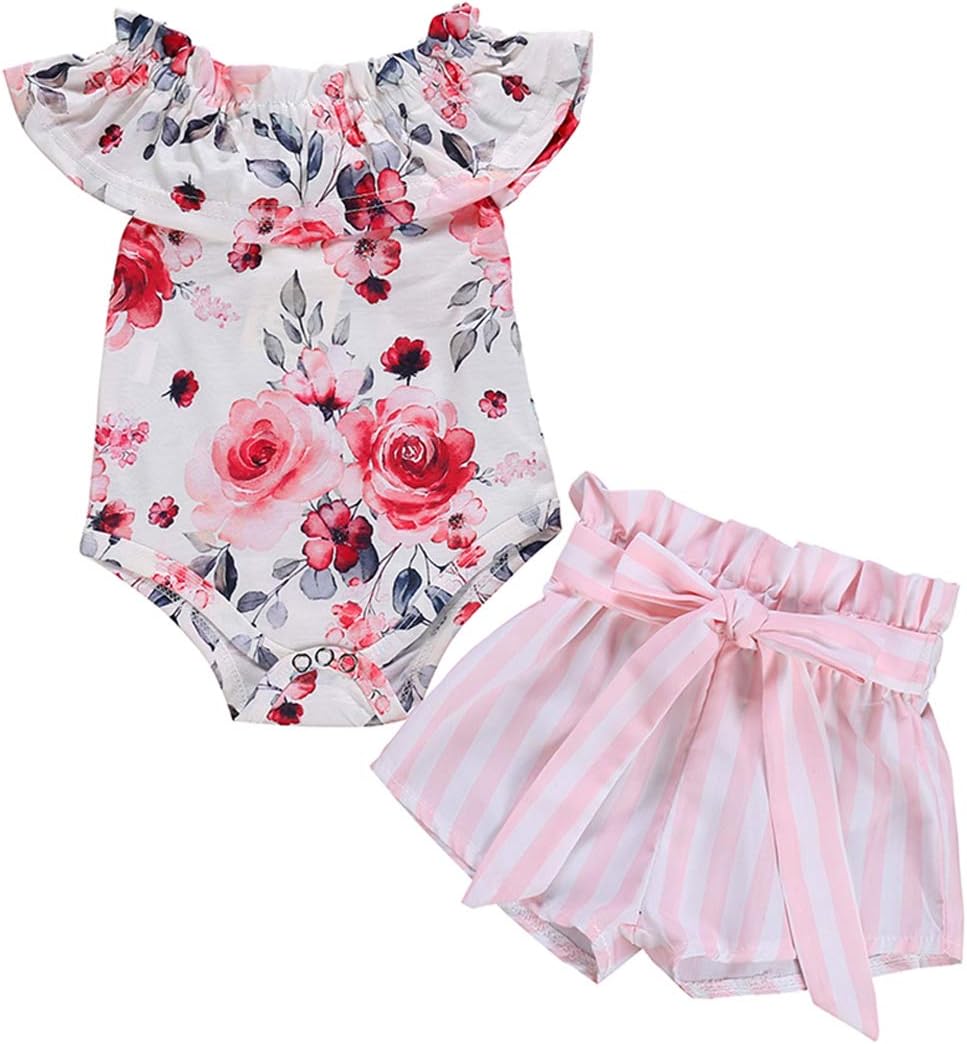Newborn Baby Girl Clothes Flare Sleeve Romper + Floral Short Pants 3pcs Summer Outfit Set