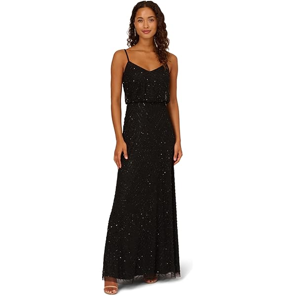 adrianna papell beaded long dress biscotti Primavera 4549 Beaded Dress Sheer Corset Gown 12 / Royal Blue main image 1