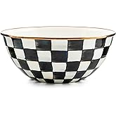 MACKENZIE-CHILDS Everyday Bowl, Large, Black-and-White Courtly Check | Hand-painted design, made from enameled steel, decorative serving bowl, 11" dia. x 4.75" H, 16-cup capacity