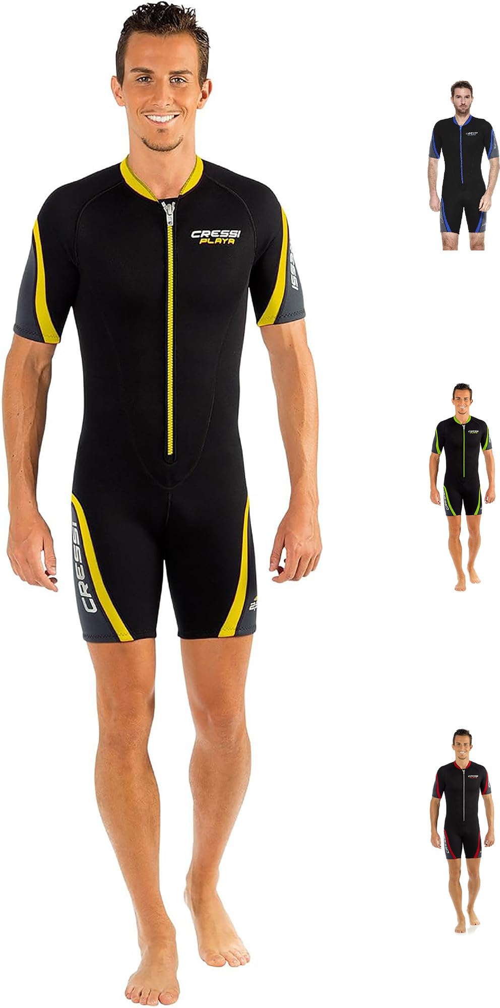 Cressi Playa Man Shorty Wetsuit - Shorty Men's 2.5mm High Elasticity Neoprene Wetsuit, Black/Yellow, XXXXL